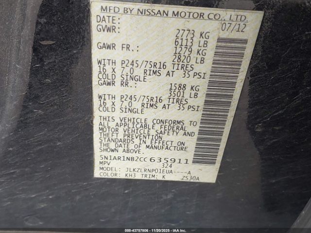 2012 NISSAN PATHFINDER 5N1AR1NB2CC635911 Photo 8