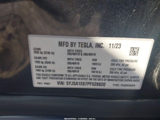 2023 TESLA MODEL S 5YJSA1E67PF528820 Photo 8