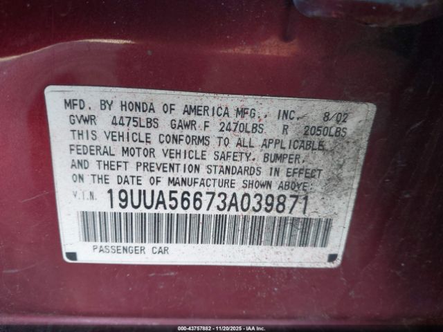 2003 ACURA TL 19UUA56673A039871 Photo 8