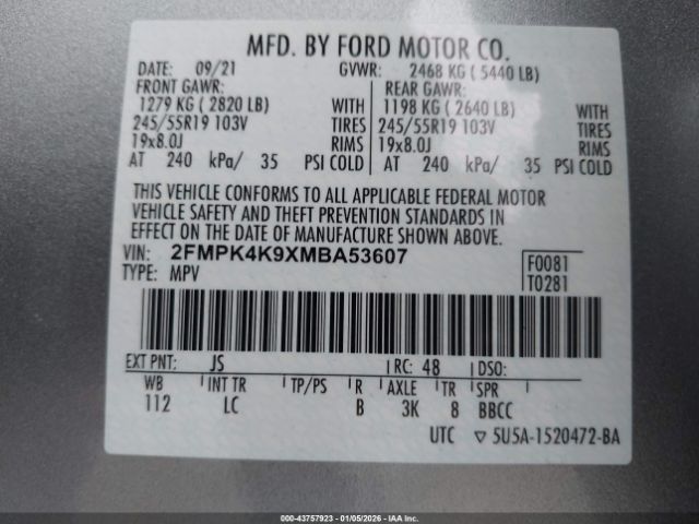 2021 FORD EDGE 2FMPK4K9XMBA53607 Photo 8