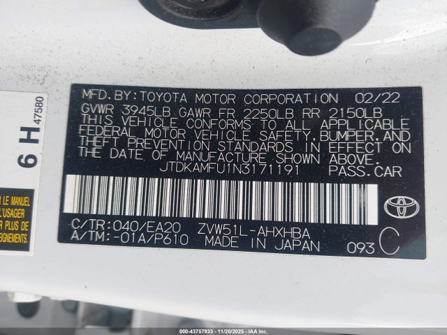 JTDKAMFU1N3171191 Toyota Prius Nightshade Edition