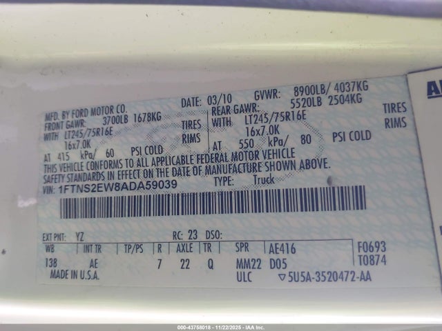 2010 FORD E-250 1FTNS2EW8ADA59039 Photo 8