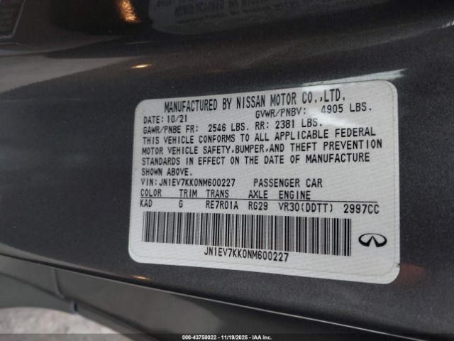 2022 INFINITI Q60 JN1EV7KK0NM600227 Photo 8