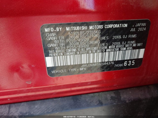 2024 MITSUBISHI OUTLANDER JA4J3VA81RZ084376 Photo 8