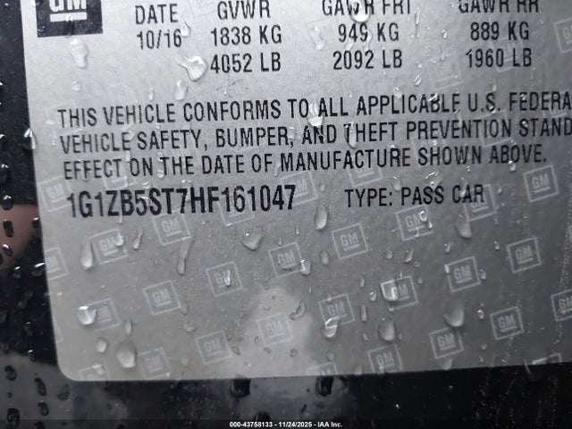 43758133 :رقم المزاد ، 1G1ZB5ST7HF161047 vin ، 2017 Chevrolet Malibu Ls مزاد بيع