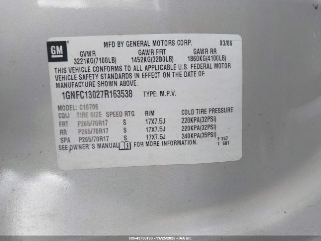 2007 CHEVROLET TAHOE 1GNFC13027R163538 Photo 8