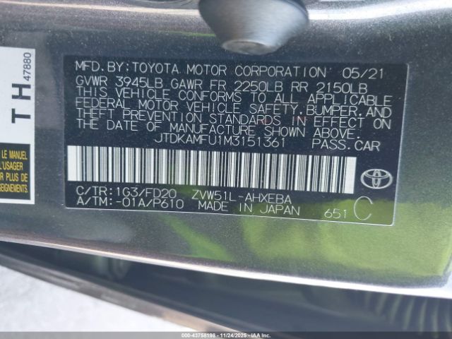2021 TOYOTA PRIUS JTDKAMFU1M3151361 Photo 8
