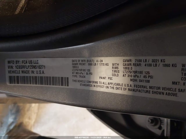 2025 Ram 1500 Rebel  4x4 5'7 Box მანქანა იყიდება აუქციონზე, vin: 1C6SRFLP2SN516271, აუქციონის ნომერი: 43758220