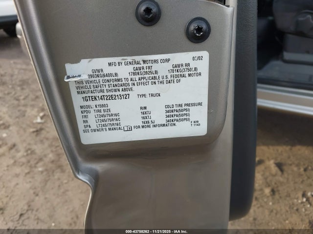 Aukcja sprzedaży 2002 Gmc Sierra 1500 Sl, vin: 1GTEK14T22E213127, numer aukcji: 43758262