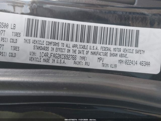 2019 JEEP GRAND CHEROKEE 1C4RJFAG2KC692766 Photo 8