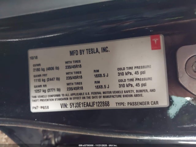 2018 TESLA MODEL 3 5YJ3E1EA4JF122868 Photo 8