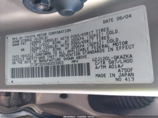 2004 LEXUS GX 470 JTJBT20X340053903 Photo 8