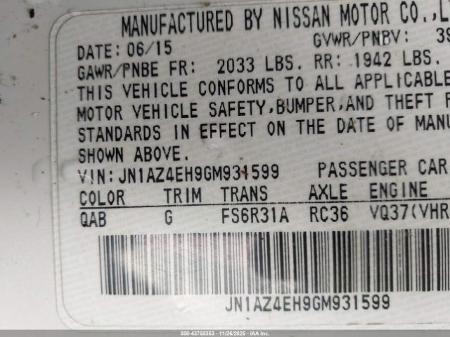 2016 NISSAN 370Z JN1AZ4EH9GM931599 Photo 8