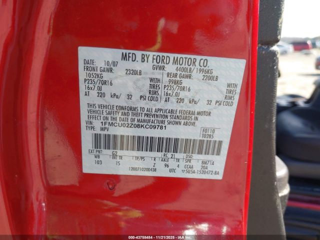 2008 FORD ESCAPE 1FMCU02Z08KC09781 Photo 8