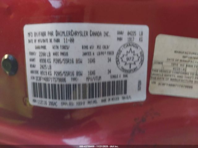 2001 CHRYSLER PT CRUISER 3C8FY4BB71T579886 Photo 8