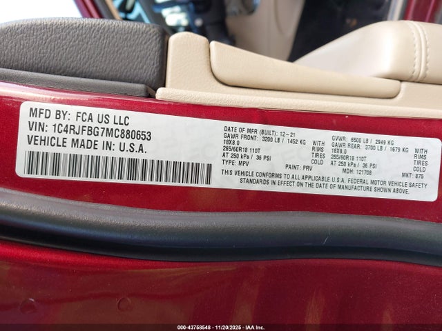 2021 JEEP GRAND CHEROKEE 1C4RJFBG7MC880653 Photo 8