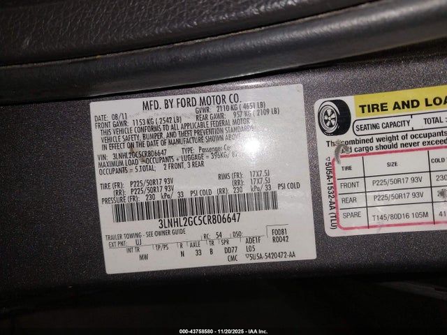2012 LINCOLN MKZ 3LNHL2GC5CR806647 Photo 8
