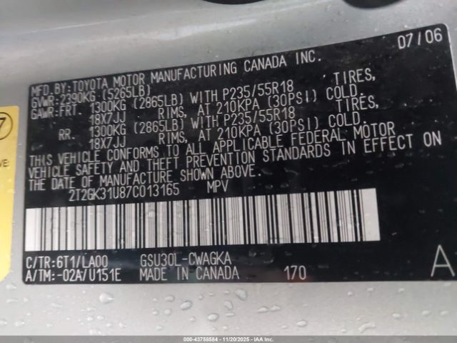 2007 LEXUS RX 350 2T2GK31U87C013165 Photo 8