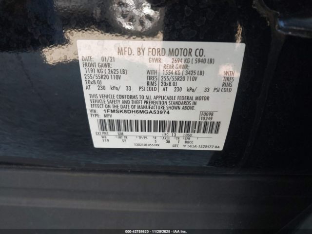 2021 FORD EXPLORER 1FMSK8DH6MGA53974 Photo 8