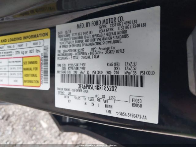 2019 FORD FUSION ENERGI 3FA6P0SU4KR185202 Photo 8