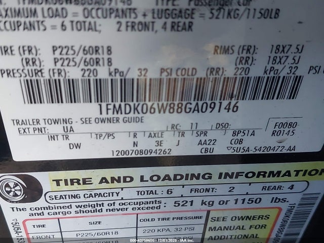 2008 FORD TAURUS X 1FMDK06W88GA09146 Photo 8