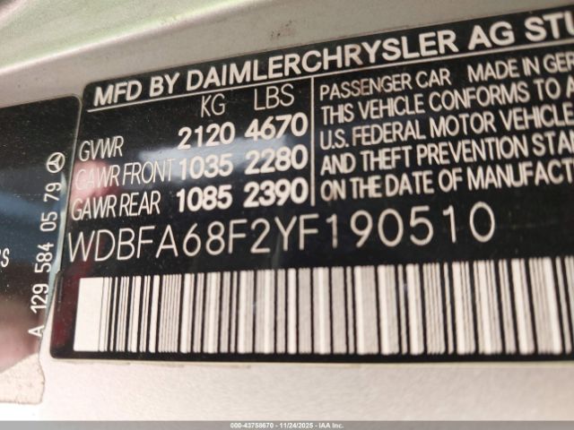 2000 MERCEDES-BENZ SL 500 WDBFA68F2YF190510 Photo 8