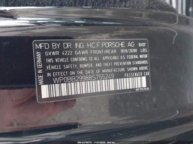 2008 PORSCHE 911 WP0BB29988S755249 Photo 8