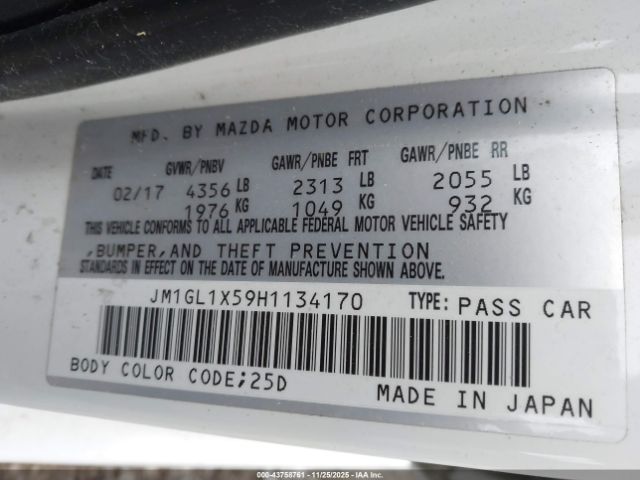 2017 MAZDA MAZDA6 JM1GL1X59H1134170 Photo 8