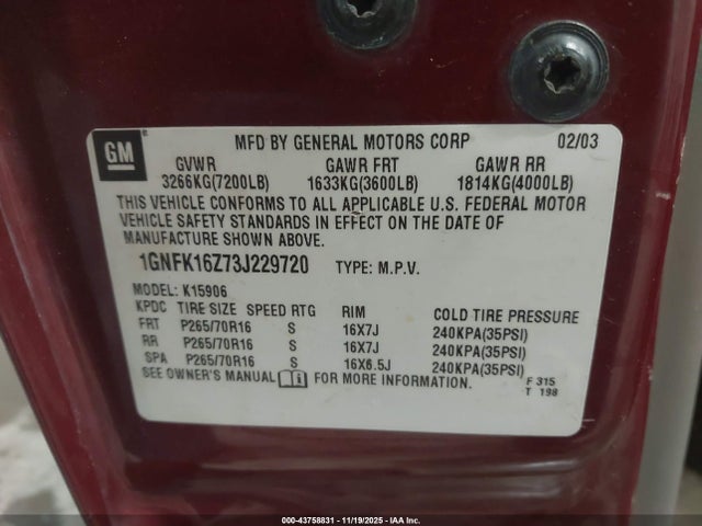 2003 CHEVROLET SUBURBAN 1GNFK16Z73J229720 Photo 8