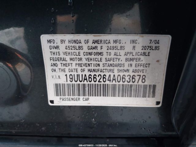 2004 ACURA TL 19UUA66264A063678 Photo 8