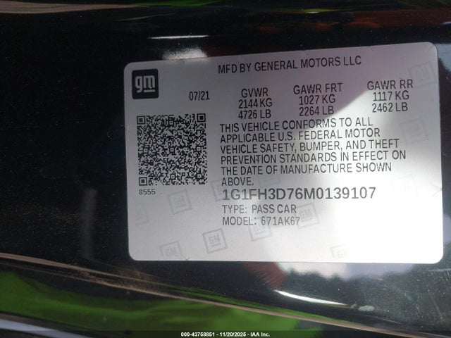 2021 CHEVROLET CAMARO 1G1FH3D76M0139107 Photo 8