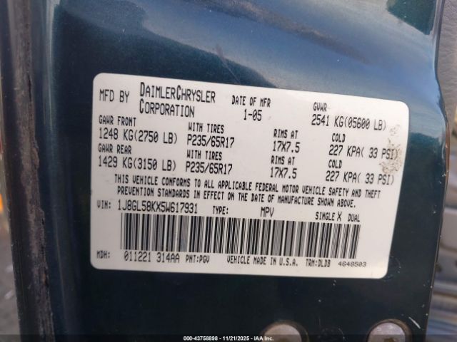 2005 JEEP LIBERTY 1J8GL58KX5W617931 Photo 8