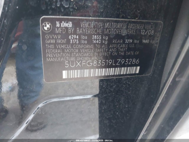 2009 BMW X6 5UXFG83519LZ93286 Photo 8