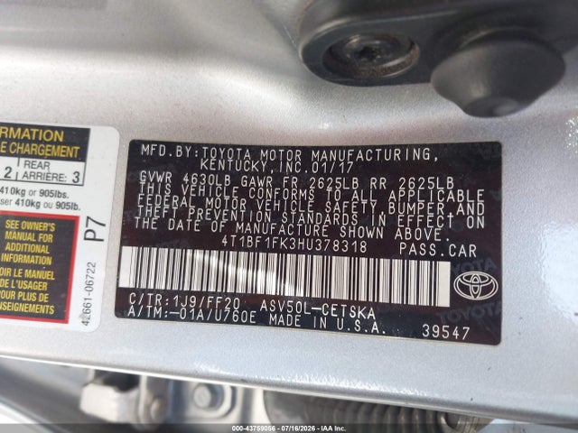 Toyota CAMRY SE 2017 4T1BF1FK3HU378318 Image 9