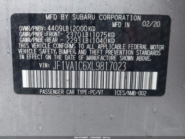 2020 SUBARU WRX JF1VA1C6XL9817023 Photo 8