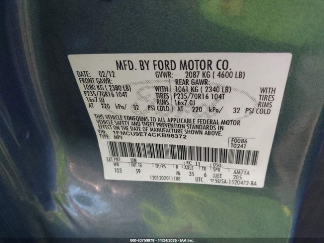 2012 FORD ESCAPE 1FMCU9E74CKB98372 Photo 8