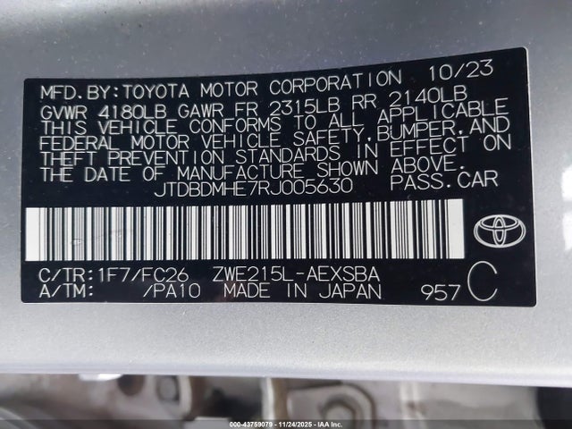 JTDBDMHE7RJ005630 Toyota Corolla Hybrid Se