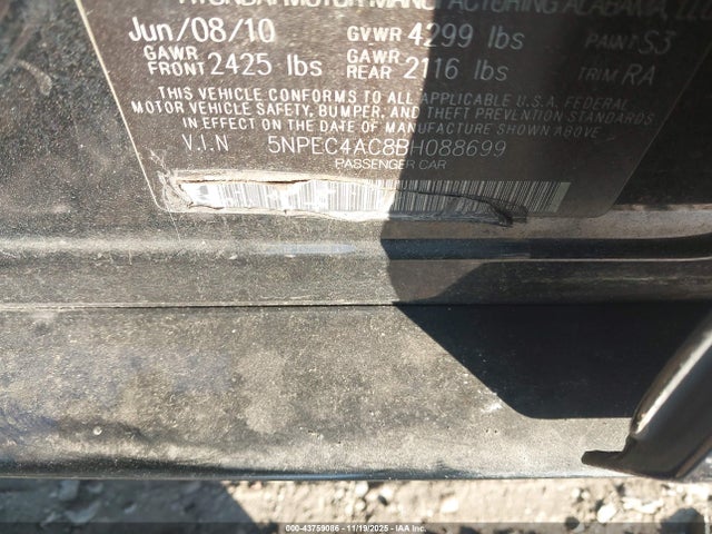 2011 Hyundai Sonata Limited მანქანა იყიდება აუქციონზე, vin: 5NPEC4AC8BH088699, აუქციონის ნომერი: 43759086