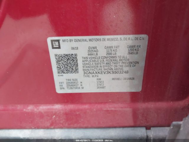 2019 CHEVROLET EQUINOX 3GNAXKEV3KS503248 Photo 8