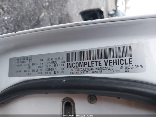 Продаж на аукціоні авто 2018 Ram 3500 Chassis Tradesman/slt/laramie, vin: 3C7WRTCL7JG331746, номер лоту: 43759264
