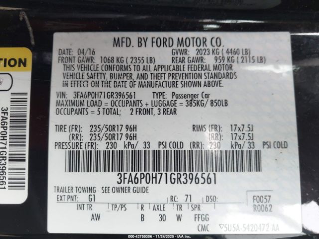 2016 FORD FUSION 3FA6P0H71GR396561 Photo 8