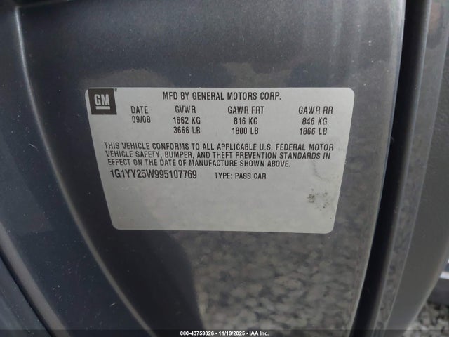 2009 CHEVROLET CORVETTE 1G1YY25W995107769 Photo 8