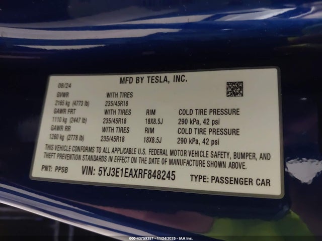 2024 TESLA MODEL 3 5YJ3E1EAXRF848245 Photo 8