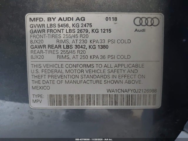 2018 AUDI Q5 WA1CNAFY0J2126988 Photo 8