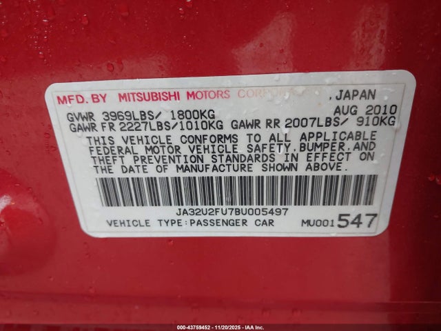 2011 MITSUBISHI LANCER JA32U2FU7BU005497 Photo 8