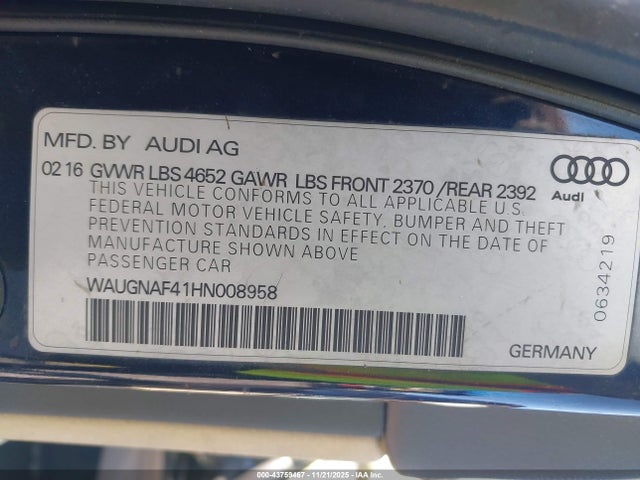 2017 AUDI A4 WAUGNAF41HN008958 Photo 8
