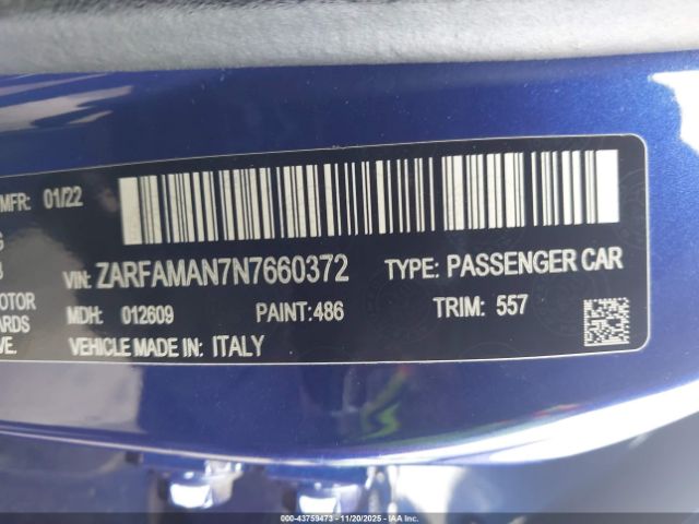 2022 ALFA ROMEO GIULIA ZARFAMAN7N7660372 Photo 8