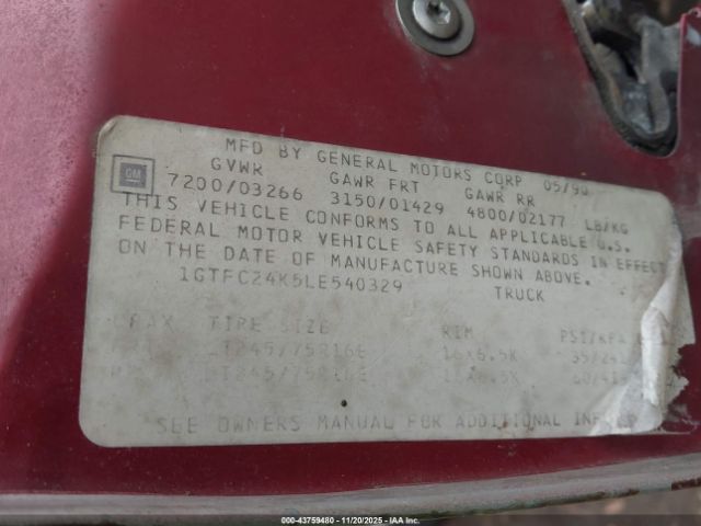 1990 GMC SIERRA 1GTFC24K5LE540329 Photo 8