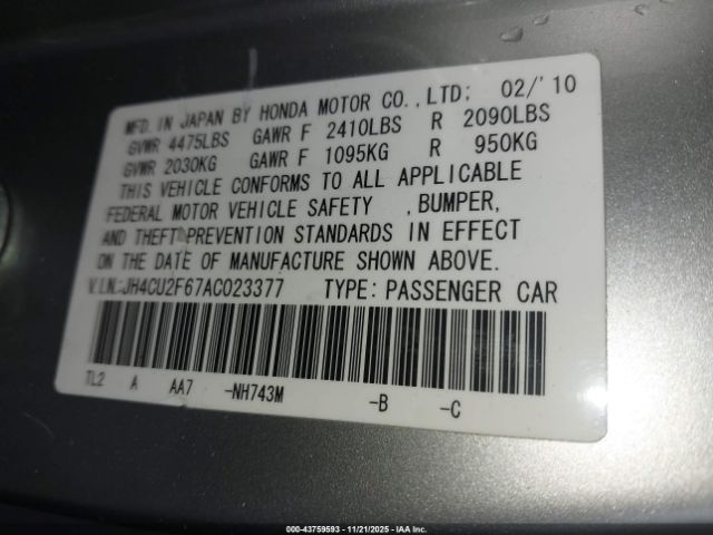 2010 ACURA TSX JH4CU2F67AC023377 Photo 8