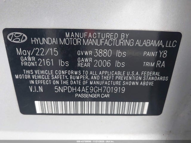 Hyundai ELANTRA SE 2016 5NPDH4AE9GH701919 Image 9